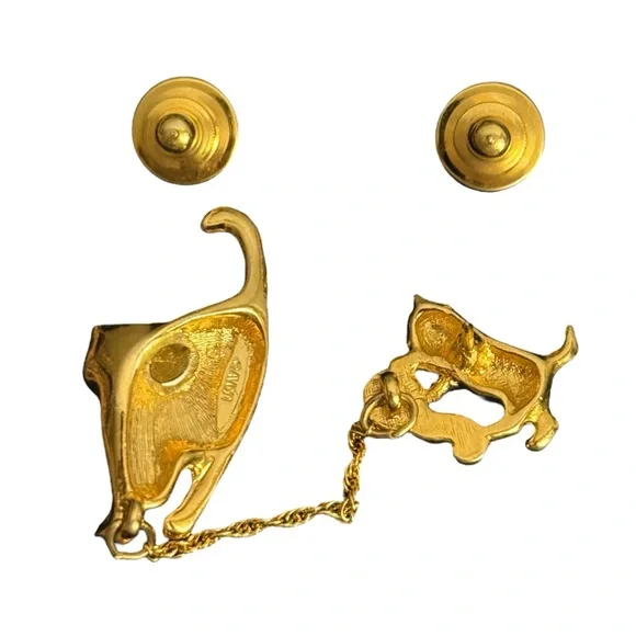 Avon Mama Cat & Kitten Chatelaine Brooch Signed Vintage - Picture 2 of 5